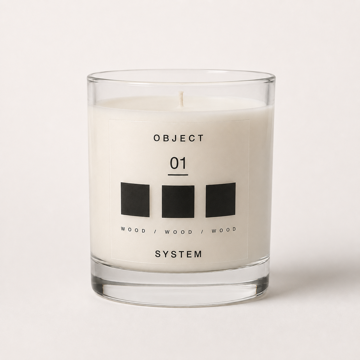 OBJECT 01 wood scented candle in clear glass vessel